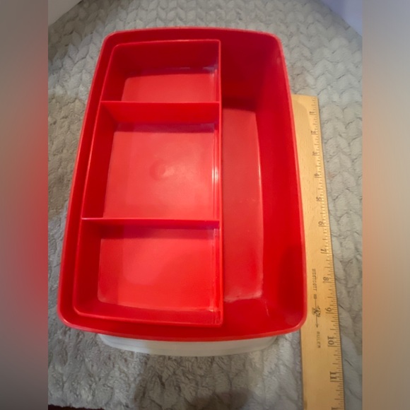 Vintage Tupperware Stow n Go 3 piece rectangle organizer in red and white - Picture 3 of 10